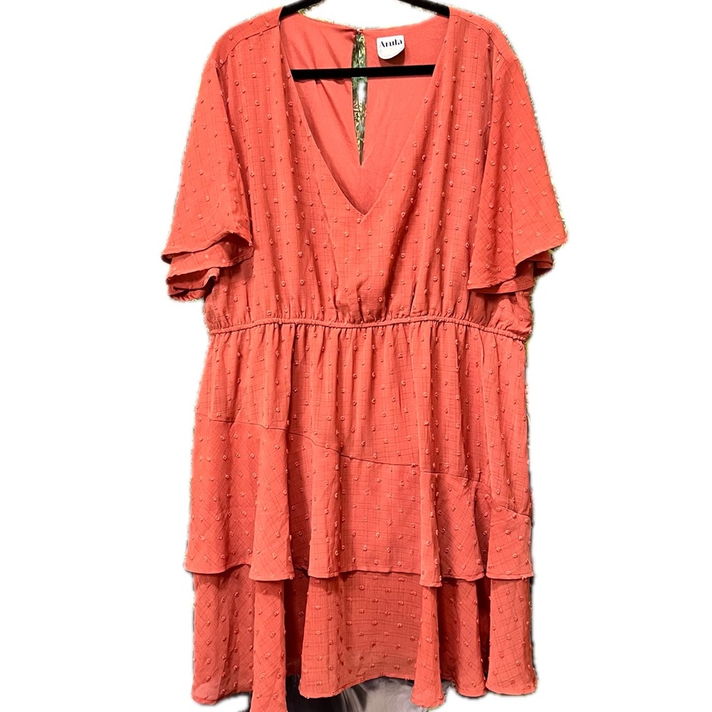 Arula Swiss Dot Dress peach coral rust orange 3X